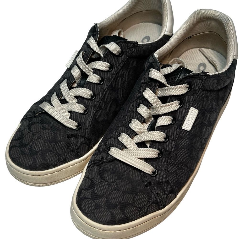 COACH Navy Lowline Signature Jacquard Lace Up Sneakers Shoes Women size 8